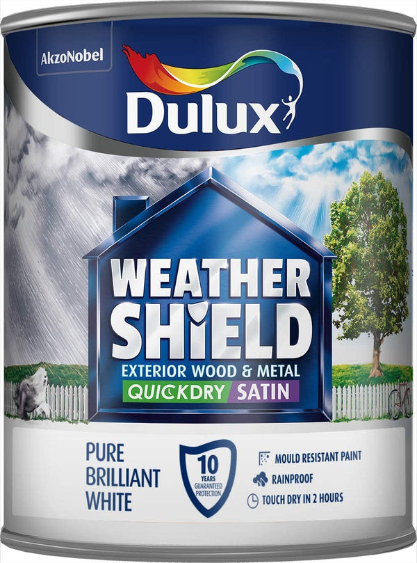 Dulux Weathershield Exterior Quick Dry Satin Pure Brilliant White 750ml
