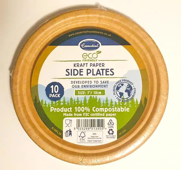 Essentials Eco Friendly Kraft Paper Side Plates Pack of 10