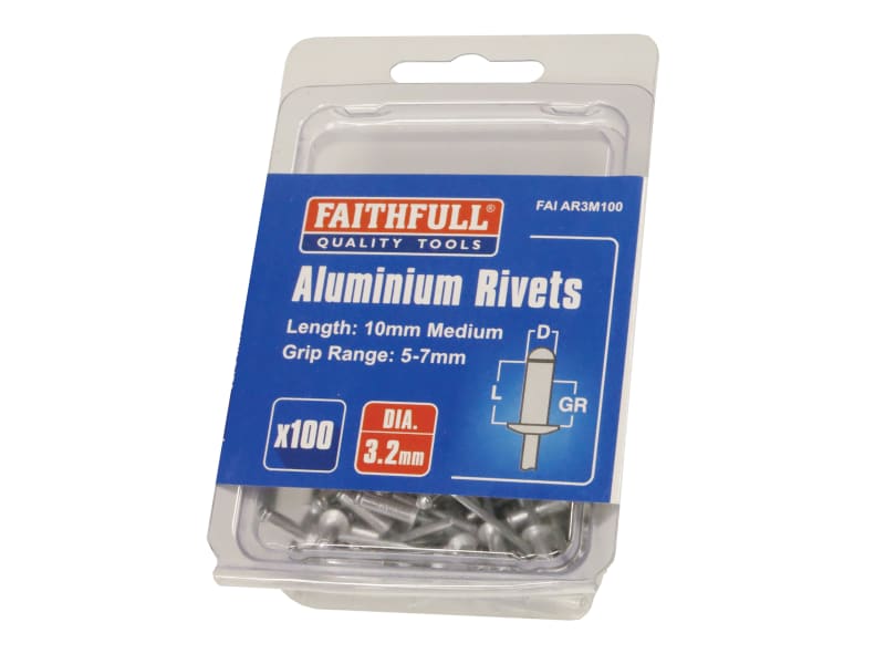 Faithfull Aluminium Rivets 3.2 x 10mm Medium Pre-Pack of 100