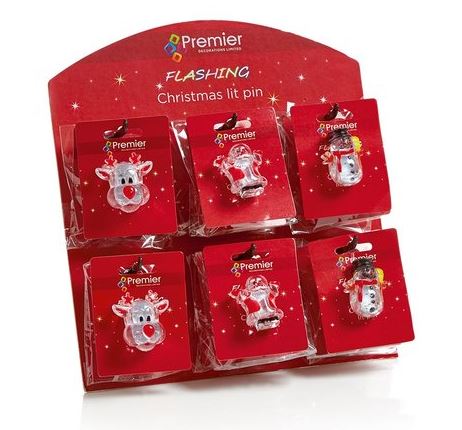 Premier Decorations Ltd Flashing LED Lit Christmas Snowman Pin Badge LB162129 
