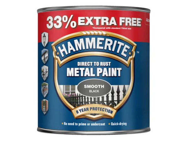 Hammerite Metal Smooth Black 750ml + 33% Free 5158235