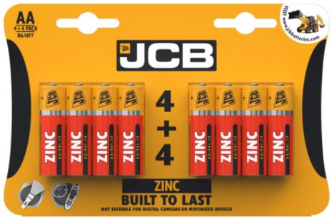 JCB Super Alkaline AA Battery Pack of 8