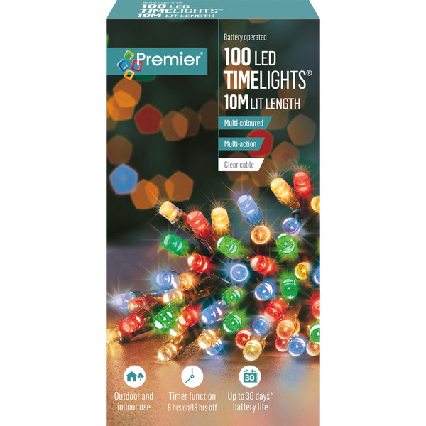 Premier 100 Multi Coloured Multi-Action LED Battery Operated Time Lights LB112383MC