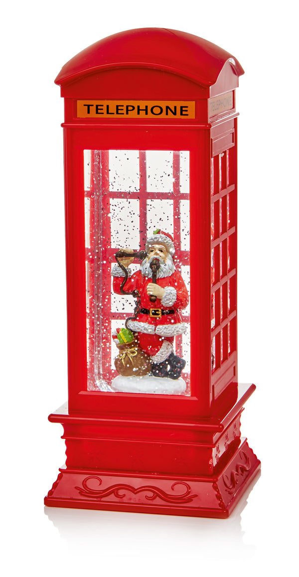 Premier LB184666 27cm Red Telephone Box With Santa On The Phone Water Spinner