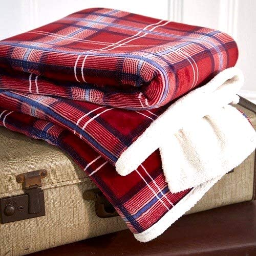 Loomcraft Red Check Reversible Sherpa Throw