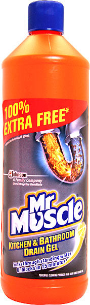 Mr Muscle Kitchen & Bathroom Drain Gel 500ml Plus 100% Extra Free