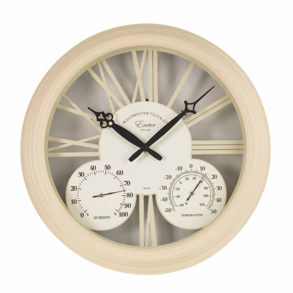 Outside In Exeter Wall Clock & Thermometer 15 inches Cream 5061000