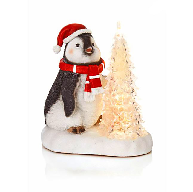 Premier LB176638 19x17cm Christmas Penguin LED Tree Scene