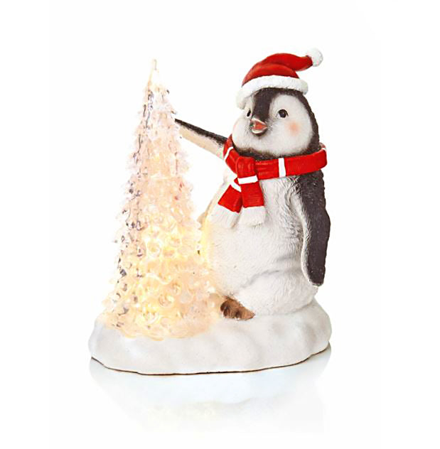 Premier LB176638 19x17cm Christmas Penguin LED Tree Scene