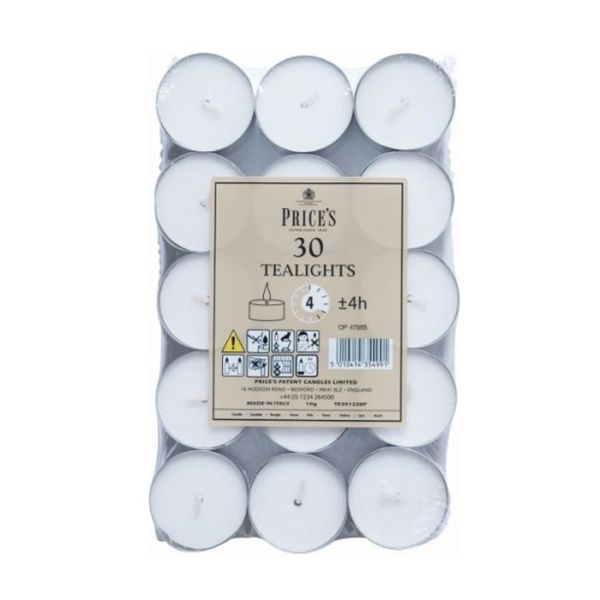 Prices White Tealights Pack of 30 TE301228