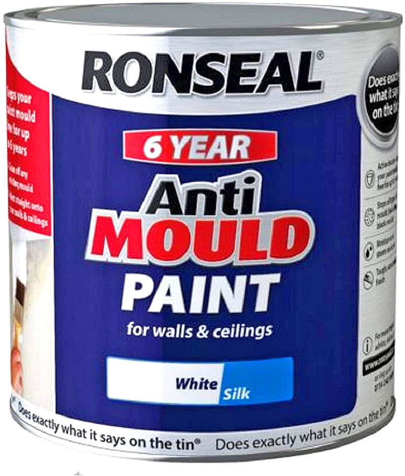 Ronseal 6 Year Anti Mould Paint White Silk 2.5 Litres 36626