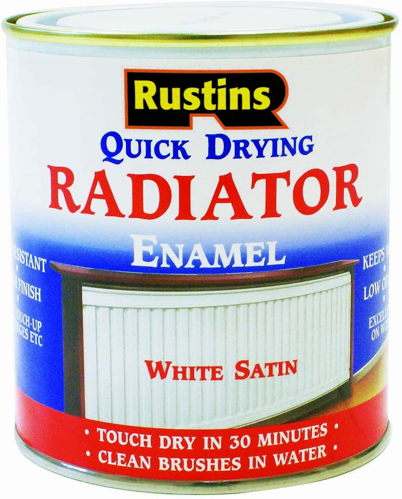 Rustins Quick Dry Radiator Enamel Satin Paint White 250ml