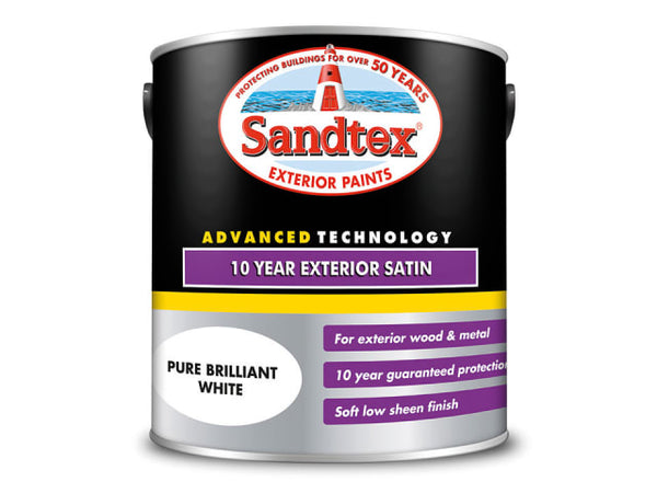 Sandtex 10 Year Exterior Satin Pure Brilliant White 2.5 Litres