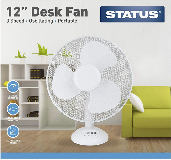 Status 12 inch White Desktop Fan