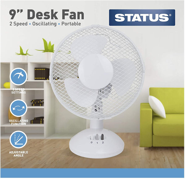 Status 9 inch White Desktop Fan