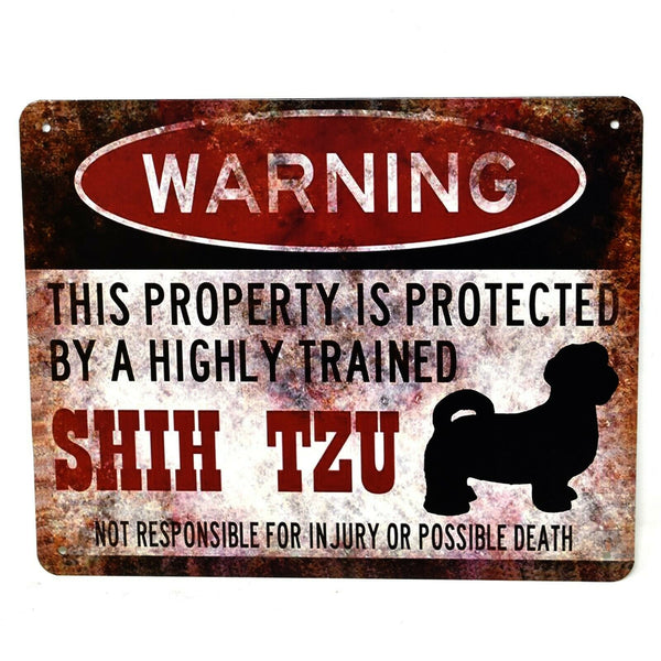 'Warning Shih Tzu Dog' Metal Wall Sign